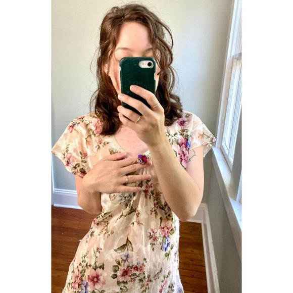 Vintage 90s Floral Slip Split Hem Mini Dress - Picture 4 of 12